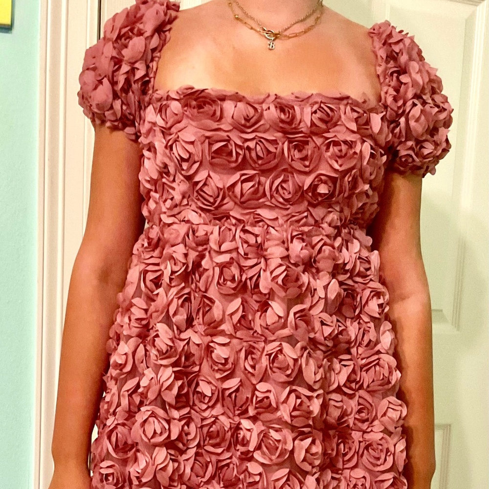 'ALTAR'D STATE Krystal Rosette Dress in Ash Rose -NWT